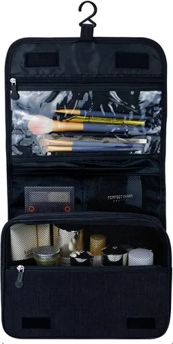 Vista 4 de Sechunk Neceser de maquillaje resistente al agua, bolsa de cosméticos organizador de viaje para accesorios, bolsa de viaje con gancho para colgar