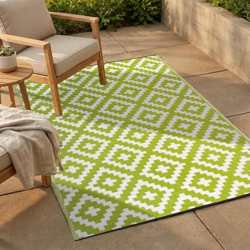 Vista 11 de FH Home - Alfombra para exteriores, impermeable, resistente a la decoloración, reversible, plástico reciclado de alta calidad, acabado geométrico