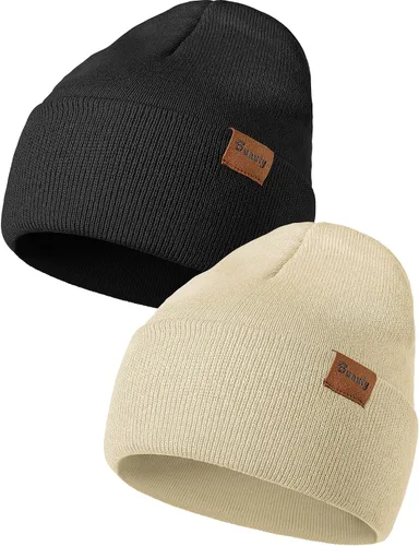 Vista 12 de Gorro de punto para hombre y mujer, gorro de invierno de punto, gorro de calavera, gorro de nieve a rayas, gorro térmico con puños 2p-negro+verde