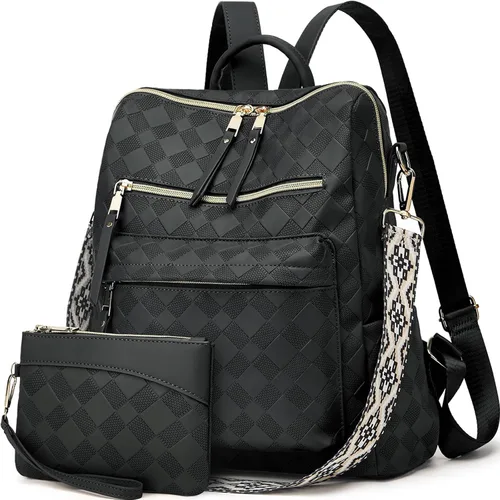 Vista 23 de Makes - Bolso tipo mochila para mujer, de piel sintética, bolso de viaje con diseño convertible a cartera, 12 pulg., Mochilas de viaje