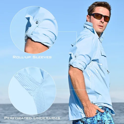 Vista 4 de KastKing ReKon Men's Fishing Shirts Smart Design, UPF 50+ Quick-Dry Breathable, Roll-Up Long Sleeve Button-Down Shirts