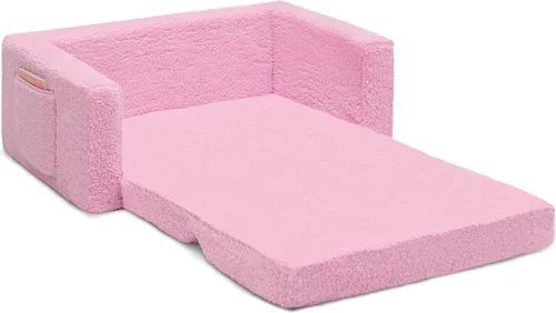 Vista 8 de Delta Children Cozee - Sofá convertible 2 en 1 de sherpa abatible para niños, color rosa