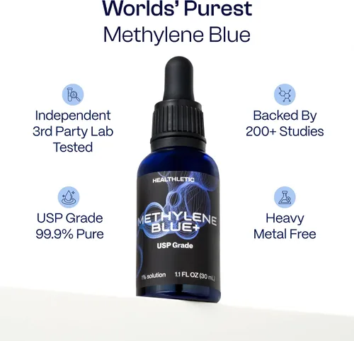 Vista 3 de HEALTHLETIC Gotas de azul de metileno – Solución USP de grado farmacéutico al 1% fabricada en Estados Unidos – Apoya la claridad mental, el enfoque