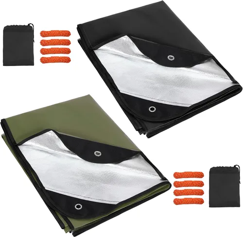 Vista 21 de RedSwing Paquete de 2 mantas de supervivencia resistentes, lona térmica de emergencia impermeable, multiusos, reflectantes, aisladas, para todo tipo