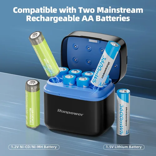 Vista 2 de Batería recargable AA, batería de litio de 1.5V 3600mAh, paquete de 2
