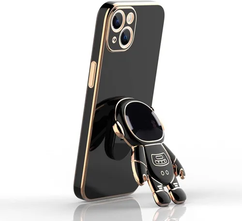 Vista 3 de Funda de astronauta compatible con iPhone 14 14 Plus 14 Pro Max 6D chapado en 6D con soporte, color negro para 14 Pro