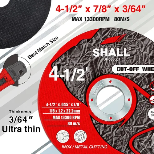 Vista 3 de SHALL Paquete de 25 ruedas de corte de 4 1/2 x 7/8 pulgadas, rueda de corte con bolsa para amoladora angular, disco de corte rápido de metal y acero