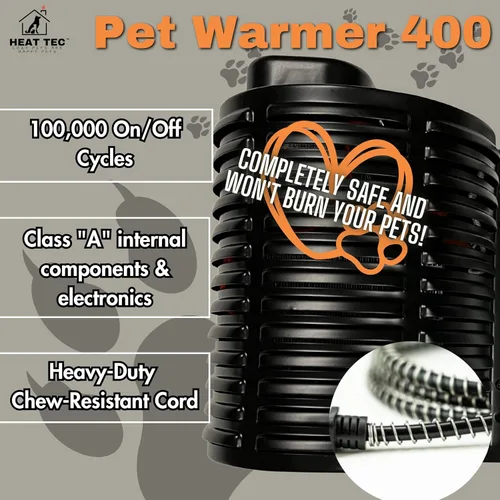 Vista 6 de Calentador para mascotas de Heat Tec Calentador de casa para perros de 400 W con cable resistente a las masticaciones Control termostático