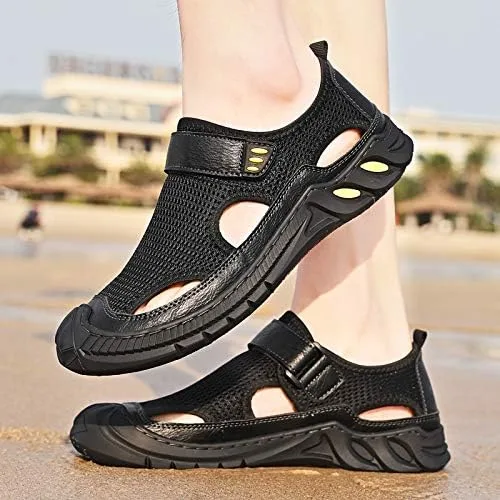 Vista 5 de LZDZN Sandalias Zapatos para hombre Zapatillas de verano Sandalias de cuero transpirable al aire libre Casual Playa Flip Flops Hombre Deporte Punta