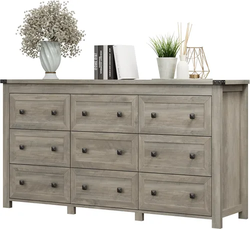 Vista 22 de Xixini - Cómoda para dormitorio con 5 cajones, cómoda alta de madera, organizador moderno de ropa estilo granja, gabinete de almacenamiento con asas