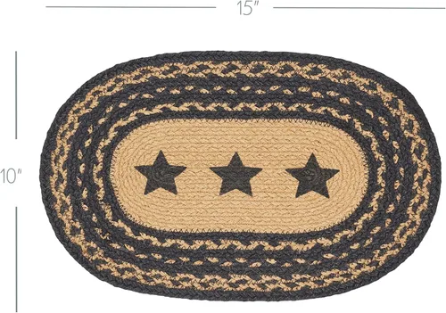 Vista 3 de VHC Brands Farmhouse Star - Mantel individual para mesa de comedor, yute trenzado, ovalado, negro tostado, 10 x 16 pulgadas