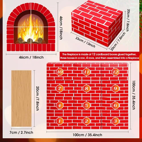 Vista 2 de Fullhawl - 26 chimeneas de cartón de Navidad 3D, ladrillo rojo