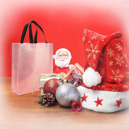 Vista 2 de M&C Music Color Bolsa de compras de comestibles reutilizable brillante con asa, bolsas de regalo de Navidad a granel para fiesta de cumpleaños