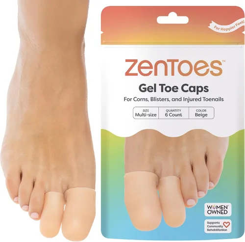 Vista 16 de ZenToes Paquete de 6 protectores de gel para los dedos de los pies, amortigua y protege para proporcionar alivio de uñas perdidas o encarnadas, Beige