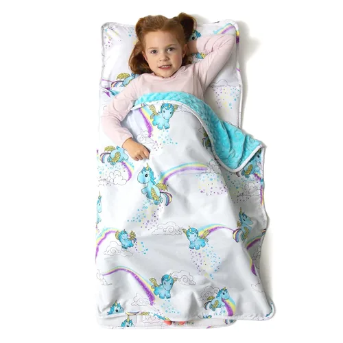 Vista 10 de JumpOff Jo - Colchoneta para siesta para niños, saco de dormir para niños con almohada extraíble y manta ultra suave para preescolar, guardería