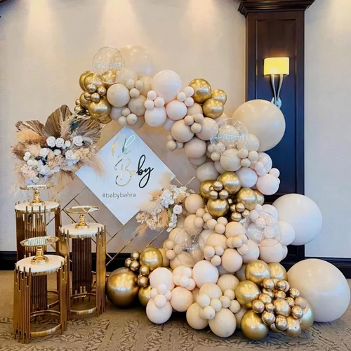 Vista 3 de Globos Beige Neutro Dorado Rosado 50 unidades de 12 pulgadas, globos de látex dorado champagne rosado, globos de helio blanco arena, nude, apricot