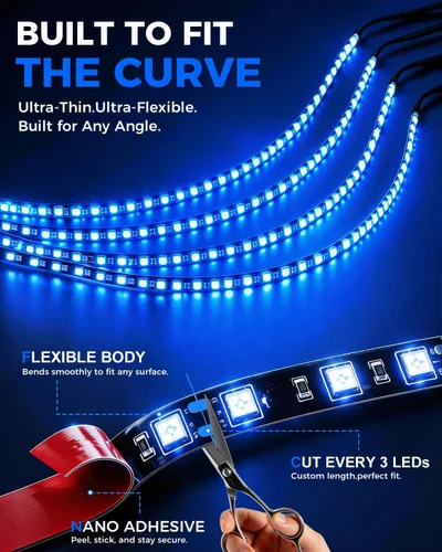 Vista 6 de Keiurot Tira de luces LED para automóvil, 24 pulgadas, conectable, azul, para coches, barcos, carros de golf, camiones, impermeables, 12 V, paquete