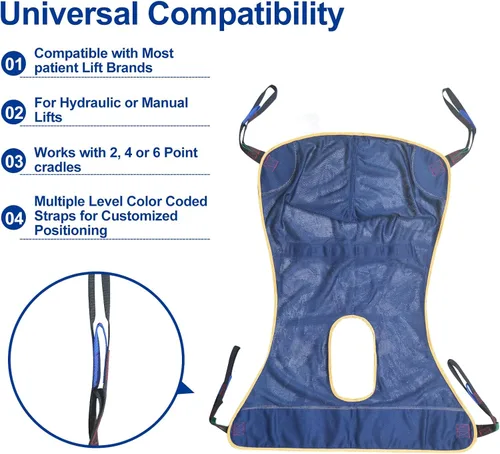 Vista 4 de Eslinga de elevación para pacientes con apertura (capacidad de 550 libras) - Correas de ayuda de elevación para silla de asiento de transferencia