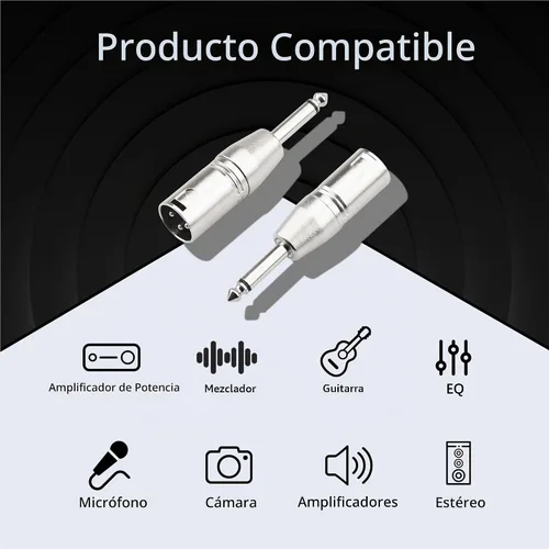 Vista 5 de Adaptador TS mono a XLR de 1/4 de pulgada, conector de audio desequilibrado macho XLR a 0.250 in de cuarto de pulgada compatible con estéreo TS a