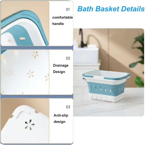 Vista 4 de Organizador de plástico para productos de suministros de limpieza, cesta plegable de almacenamiento con asas, organizador de caja para baño, cocina