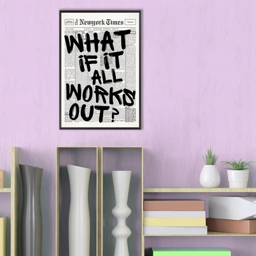 Vista 5 de Arte de pared de periódico en blanco y negro ¿Y si todo sale bien? Pósteres en lienzo Frases positivas afirmativas inspiradoras Pintura para sala