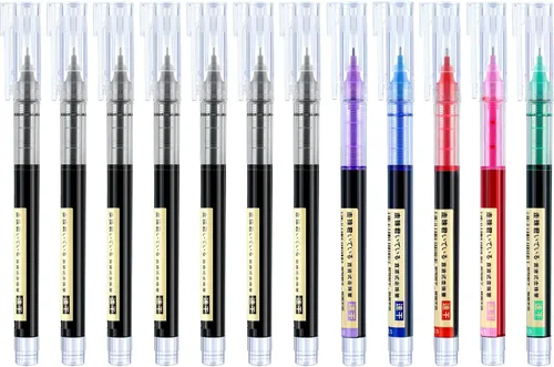 Vista 12 de Frienda 12 piezas bolígrafos de bola rodante de 0.5 mm japoneses de punta fina de secado rápido, tinta líquida, escritura suave para oficina y Negro