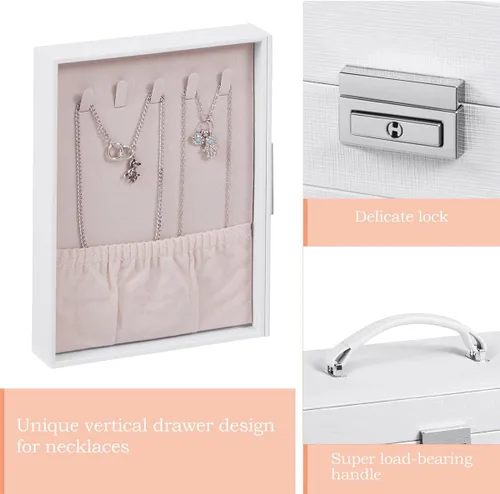 Vista 4 de ANWBROAD Caja organizadora de joyas Caja de joyería para mujer con cerradura de 6 niveles Caja de almacenamiento de joyería blanca para aretes