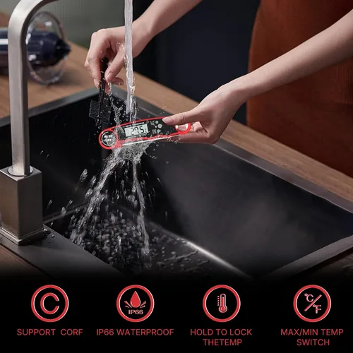 Vista 6 de Termómetro digital de carne para parrilla, termómetro digital de lectura instantánea para alimentos, sonda de cocción impermeable, pantalla LCD