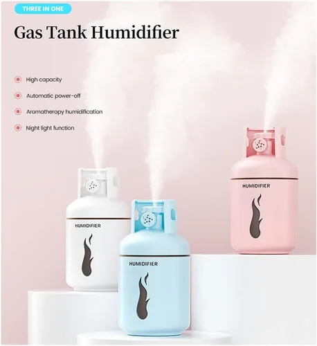 Vista 2 de TTPP Humidificador 3 en 1 con luz nocturna pequeño ventilador 10.1 fl oz portátil mini coche USB humidificador para el hogar coche dormitorio Azul