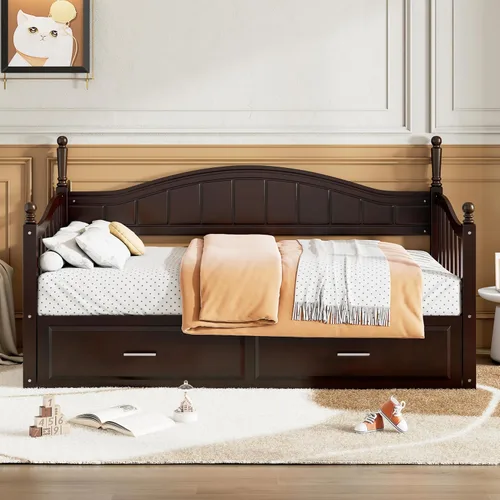 Vista 5 de Harper & Bright Designs Sofá cama individual de los años 80 y 90 con nido, base de cama extensible con 2 cajones de almacenamiento, cabecera Blanco