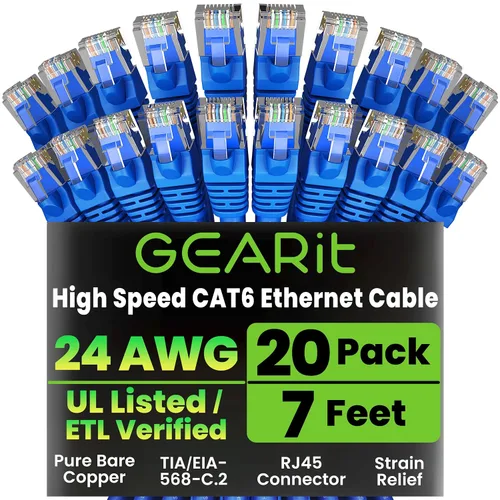 Vista 63 de GEARit Paquete de Cables Ethernet Cat 6 - Paquete de 20 Cables de Conexión Ethernet Cat6 de 1 pie Cable de Conexión de Red RJ45, Conectores