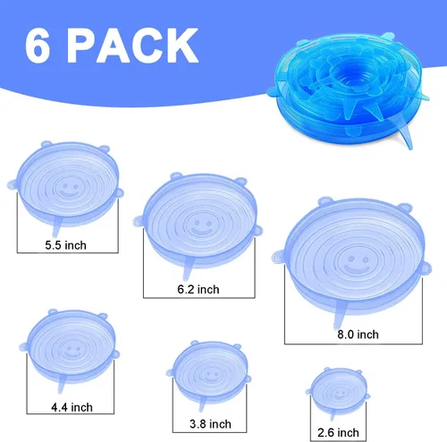 Vista 7 de Tapas elásticas de silicona, sin BPA, fundas elásticas de silicona para alimentos, tapa reutilizable y duradera para cuencos, latas y tazas, aptas