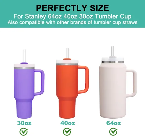 Vista 3 de Aillwith 12 piezas popotes de repuesto para vaso Stanley Cup de 40 oz 30 oz 64 oz, popotes reutilizables para beber con cepillo de limpieza