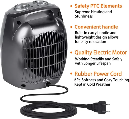 Vista 6 de GiveBest - Calentadores de espacio portátiles para uso en interiores, calentador eléctrico pequeño de cerámica para dormitorio u oficina, de 1500