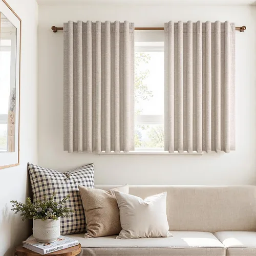 Vista 41 de Topfinel Cortinas opacas, blanco beige, 2 paneles, ventanas pequeñas, textura, mezcla de lino, bohemia, abedul, rural, gancho, bolsillo trasero