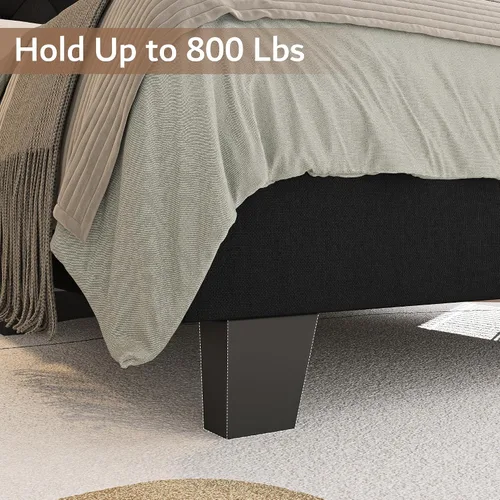 Vista 4 de iPormis Marco de cama tapizada de tamaño completo con cabecera capitoné con botones, plataforma de lino con patas de soporte engrosadas, sin