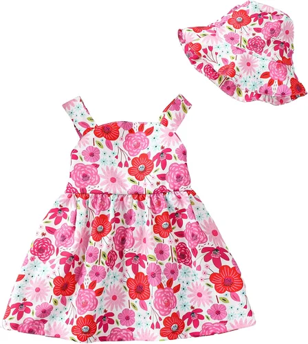 Vista 18 de Vestido para bebé recién nacida niña pequeña Vestido para niña pequeña de cuello halter sin mangas con flores Vestido de verano para niña de espalda
