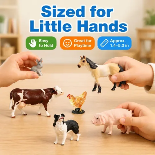 Vista 3 de EOIVSH - Juguetes de animales de granja para niños de 3 a 7 años, figura de juguete de plástico con vaca, caballo, pato, gato y perro