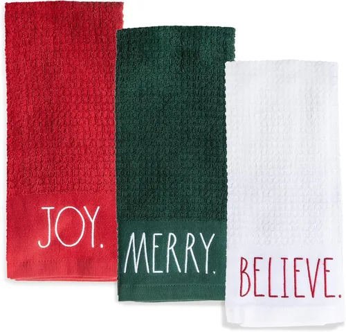 Vista 6 de Rae Dunn Juego de toallas de mano para cocina y baño, 100% algodón, toallas de cocina bordadas, toallas de mano decorativas, Navidad, paquete de 3