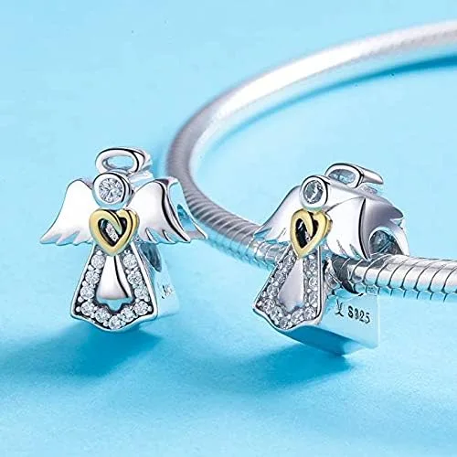 Vista 2 de Bolenvi Abalorio de plata de ley 925 con diseño de ángel de la guarda para pulseras o collares similares Plata esterlina Sin gemas