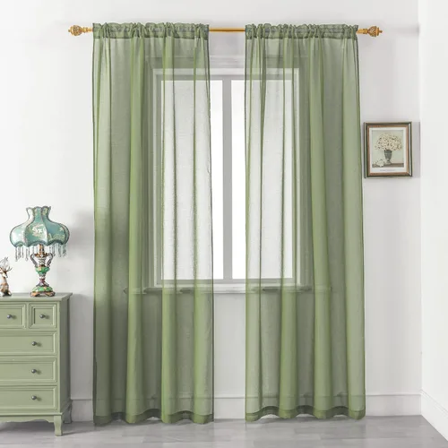 Vista 14 de DUALIFE - Cortinas transparentes de 54 pulgadas de largo, paneles de privacidad de gasa para ventanas, cortinas de lino semitransparentes