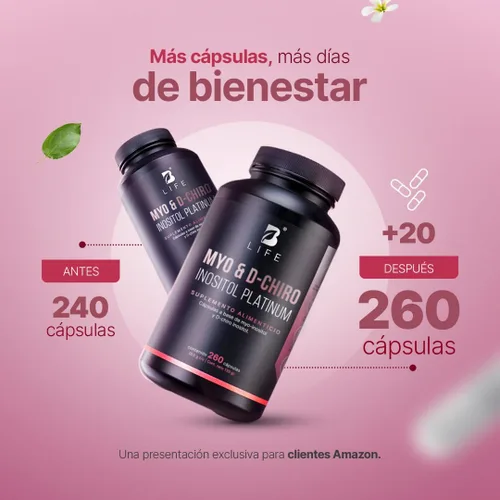 Vista 2 de Myo & D-Chiro Inositol Platinum 240 Cápsulas. con Ingredientes Naturales Mezcla 40:1. B Life Myo & D-Chiro Inositol Platinum
