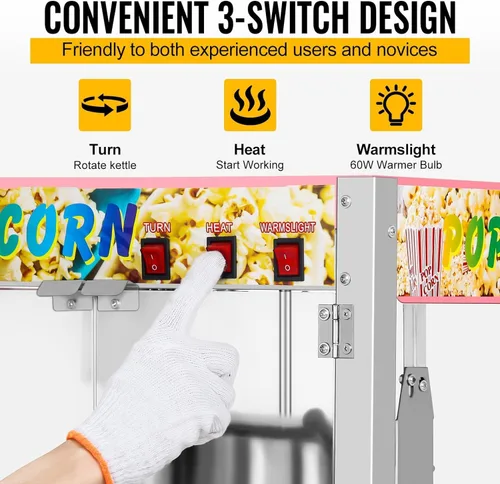 Vista 5 de Máquina comercial de palomitas de maíz, hervidor de 8 onzas, máquina de palomitas de maíz para encimera de 850 W para 48 tazas por lote
