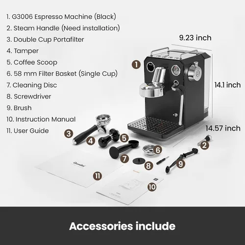 Vista 9 de Gemilai Owl G3006 - Máquina de café expreso para el hogar, control de temperatura PID y cabezal de grupo comercial de 2.283 in, cafetera de acero
