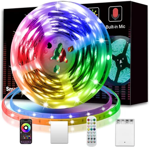 Vista 10 de KIKO Tira de luces LED alimentadas por pilas de 2 m, USB/funcionan con pilas, 60 LED 5050 RGB, luces LED de cumpleaños y Navidad con control remoto