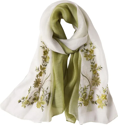 Vista 7 de WINCESS.YU Women Embroidered Silk Scarf, 75* 28 Inches Long Shawl and Wraps Negro