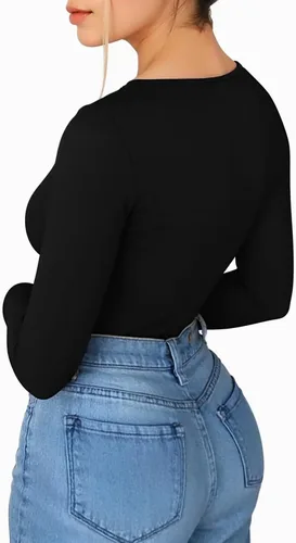 Vista 3 de MANGOPOP Camiseta de manga larga con cuello redondo y corte ajustado para mujer