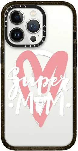 Vista 354 de CASETiFY Funda Impact para iPhone 13 [Protección contra caídas de grado militar 4X de 8.2 pies/Compatible con Magsafe] - #1 Mom - Transparente