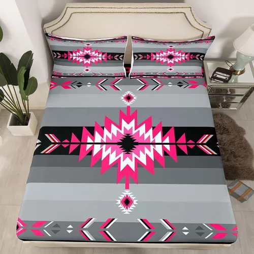 Vista 11 de Juego de sábanas bajeras de diseño nativo americano del suroeste para niños, niñas y adolescentes, juego de ropa de cama tribal para niños, niñas