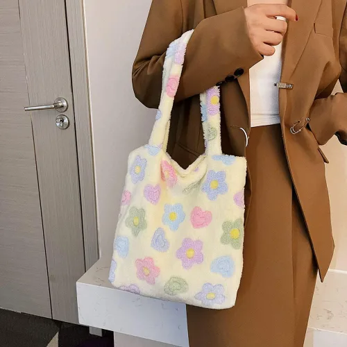 Vista 3 de JQWSVE Bonita bolsa de mano esponjosa de piel sintética para mujer, bolso de hombro de felpa para otoño e invierno, bolso cruzado